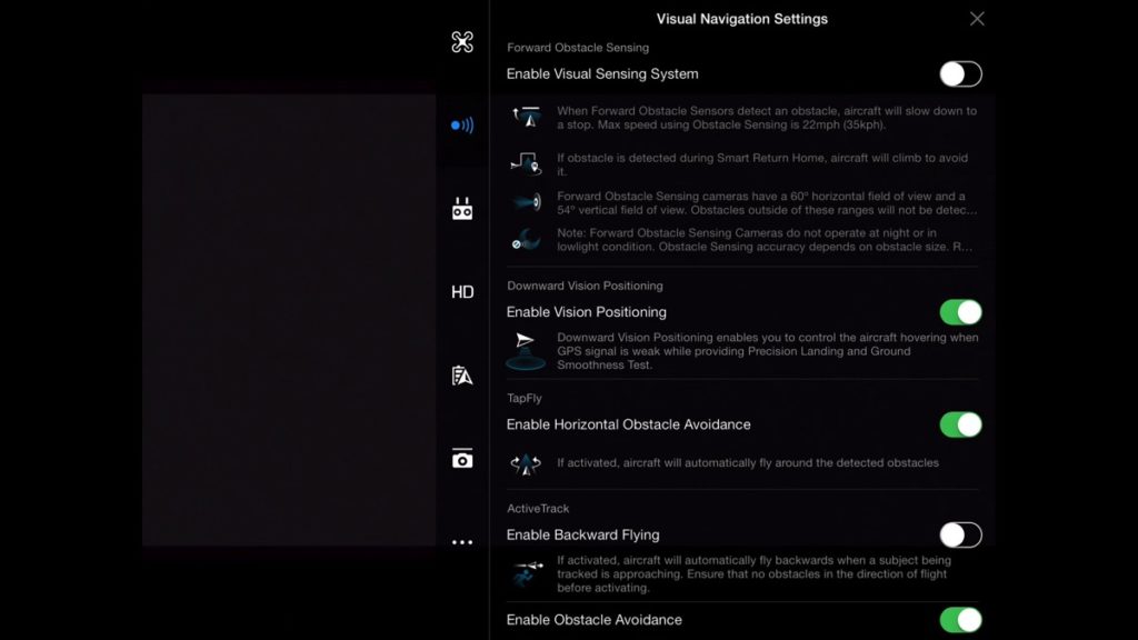 Visual Navigation Settings-DJI Go App Drone