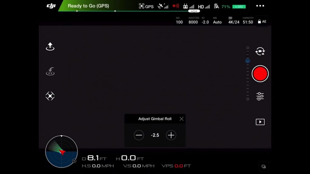 Adjust Gimbal Roll-DJI Go App Drone
